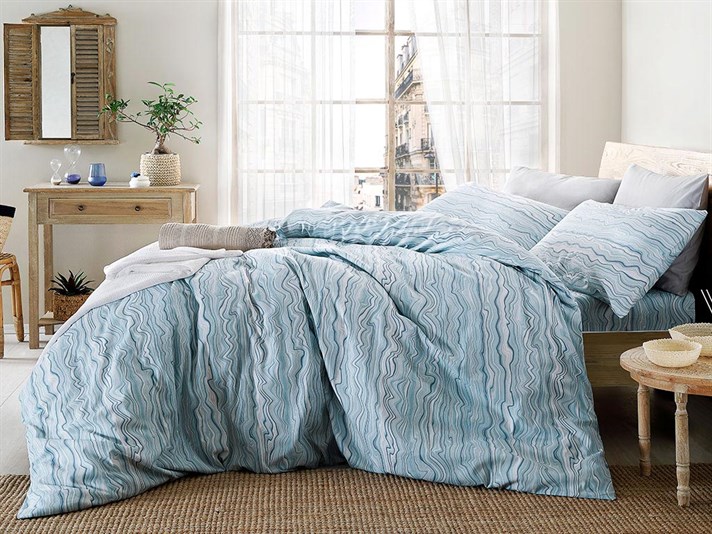 Bluewaves Cu Bumbac Single Lenjerie De Pat 160x220 cm Albastru
