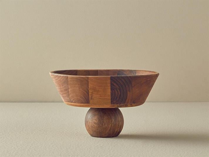 Bol cu picior, Bubble Wood, lemn de nuc, 25,7 cm, maro