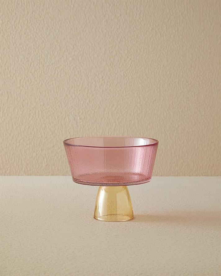Bol cu picior, Unique Patch, sticlă, 16 cm, roz - portocaliu