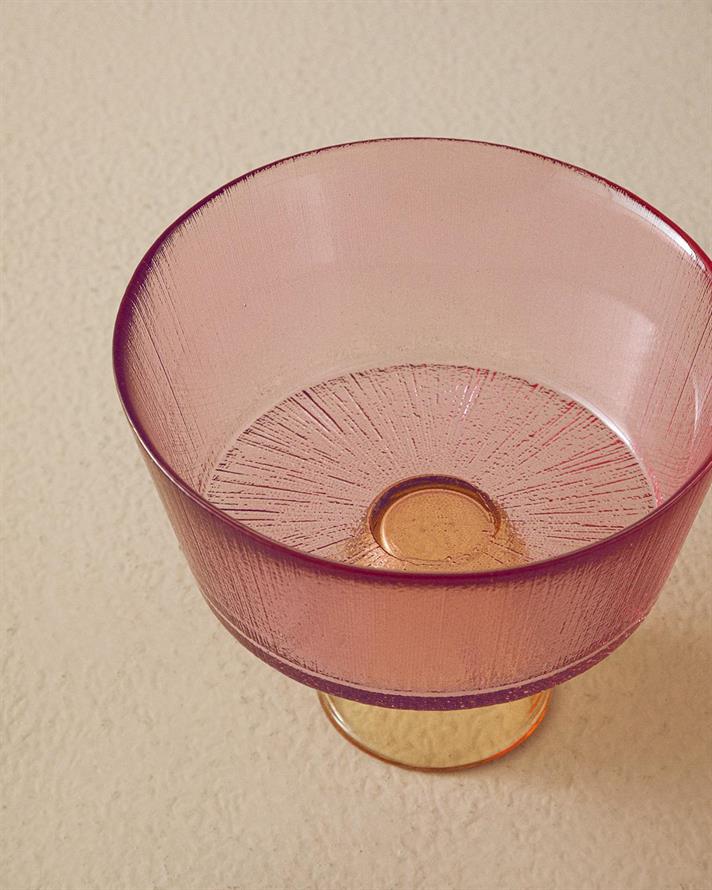 Bol cu picior, Unique Patch, sticlă, 16 cm, roz - portocaliu