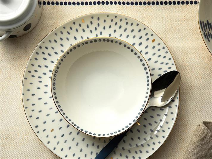 Bol, Navy Dots, porțelan, 15 cm, bleu-alb