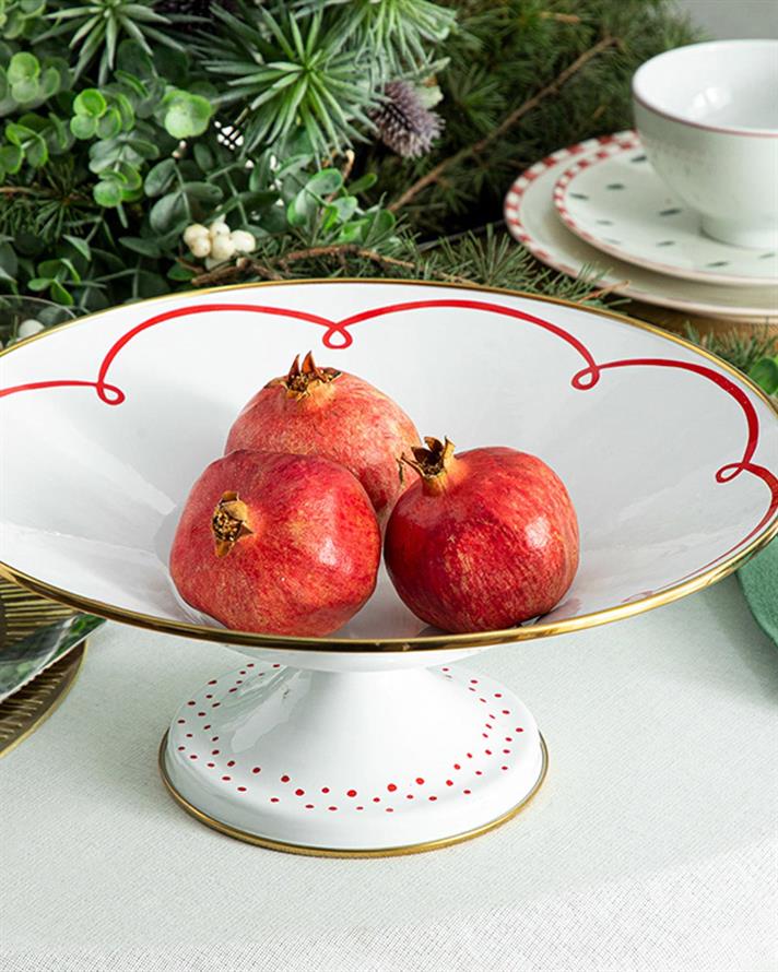 Bol pentru fructe, Modernity, email, 32 cm, alb - roșu