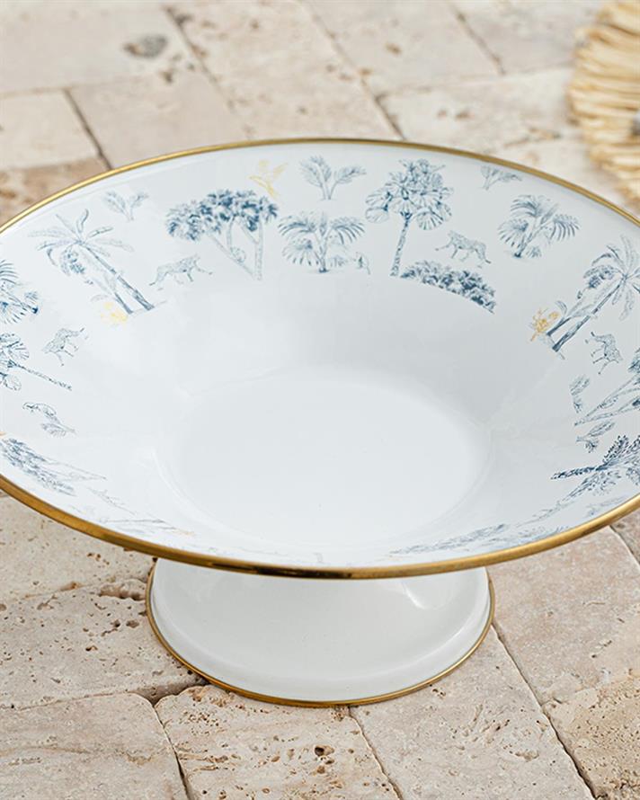 Bol pentru fructe, Toile Botanical, email, 32 cm, alb - bleu