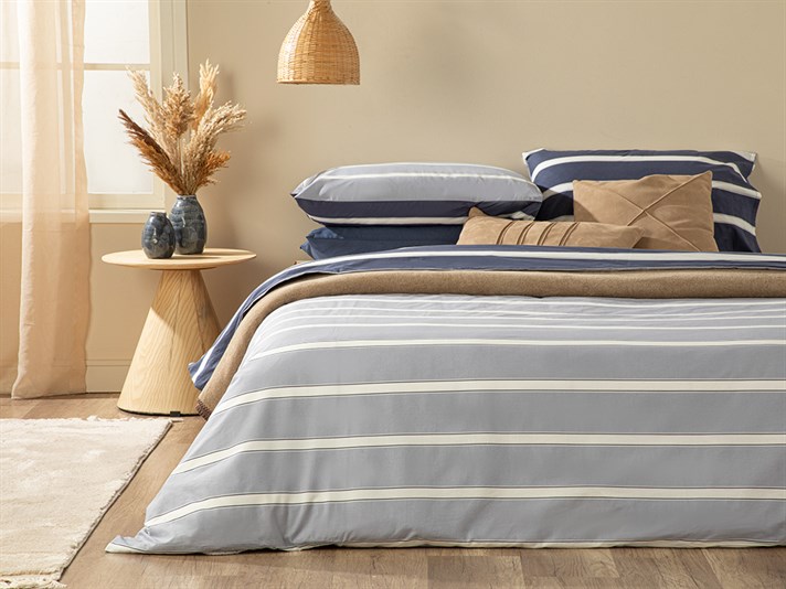 Bold Stripe Cu Bumbac King Size Set Lenjerie De Pat 240x220 cm Albastru
