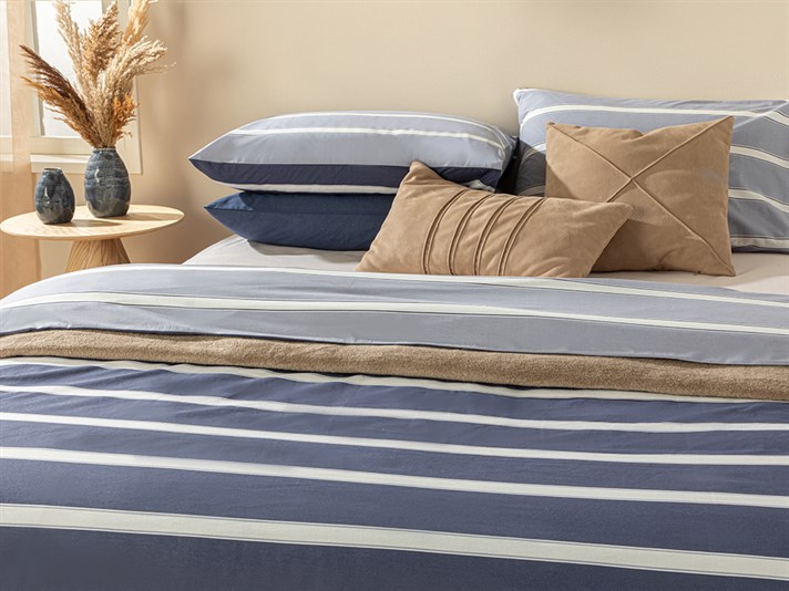 Bold Stripe Cu Bumbac King Size Set Lenjerie De Pat 240x220 cm Albastru
