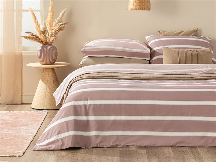 Bold Stripe Cu Bumbac King Size Set Lenjerie De Pat 240x220 cm Roz