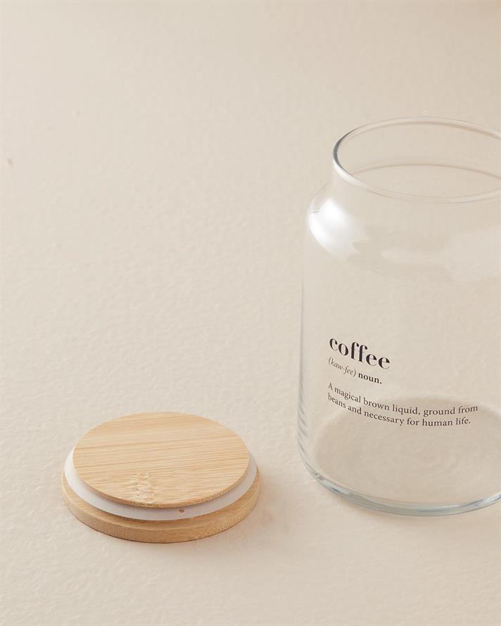 Borcan depozitare cu capac, Coffee, sticlă, 890 ml, transparent