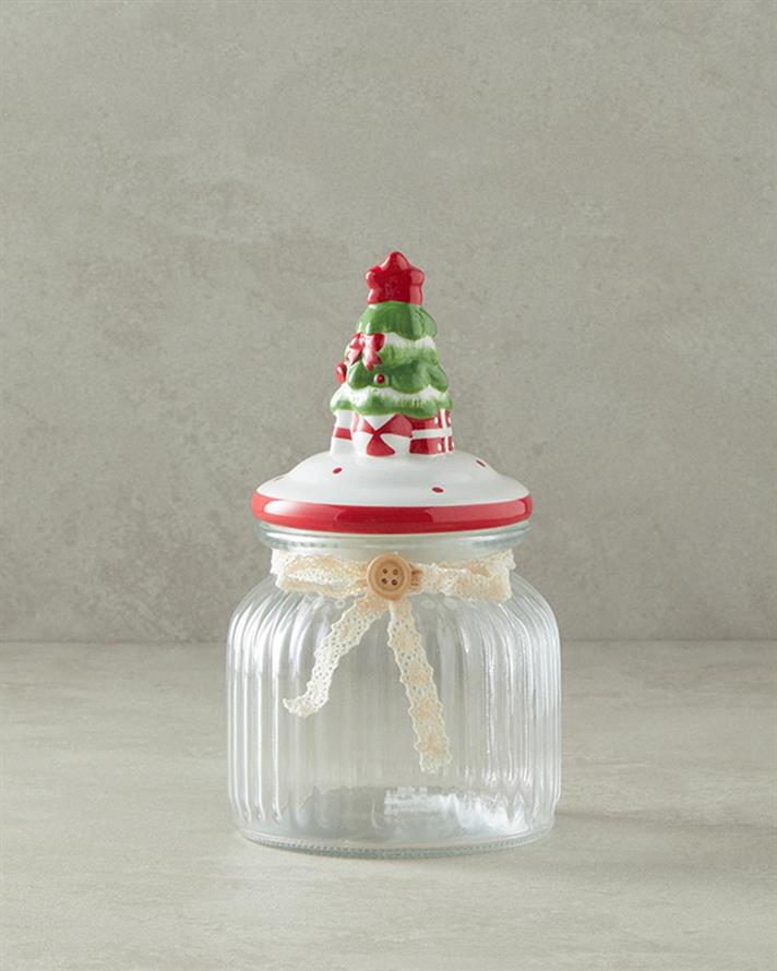 Borcan depozitare cu capac, Pine Tree, sticlă, 600 ml, transparent