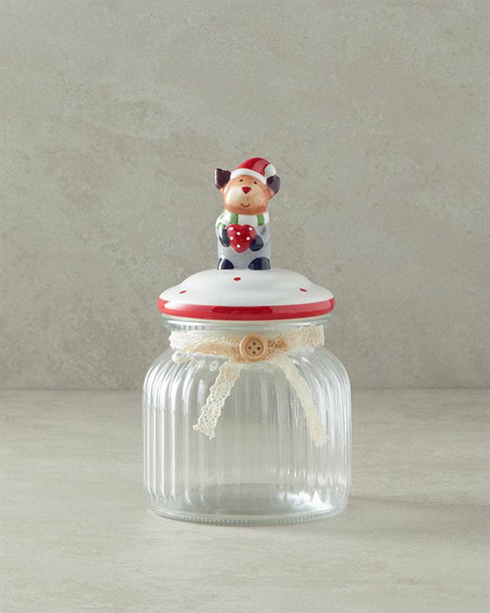 Borcan depozitare cu capac, Santa’s Dog, sticlă, 600 ml, roșu