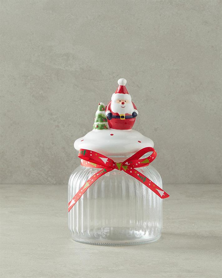 Borcan depozitare cu capac, Santa, sticlă, 600 ml, roșu