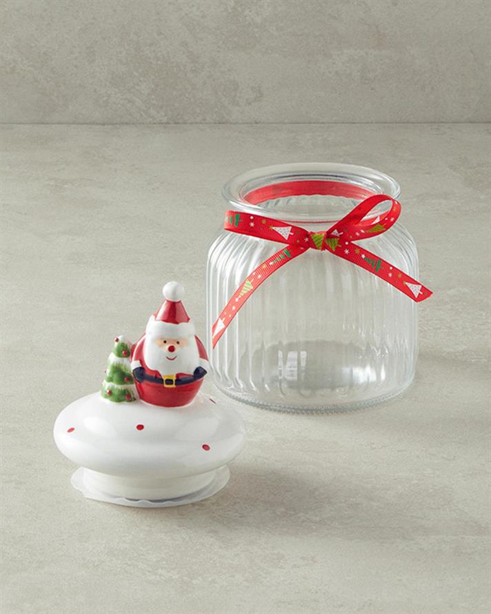 Borcan depozitare cu capac, Santa, sticlă, 600 ml, roșu