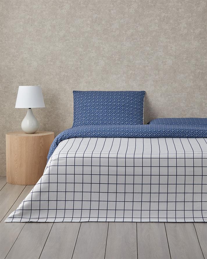 Border Check Ușor De Călcat Double Set Lenjerie De Pat 200x220 cm Albastru