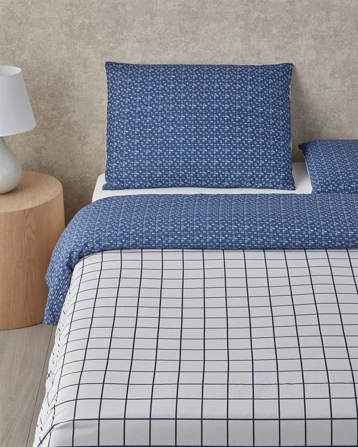Border Check Ușor De Călcat Single Set Lenjerie De Pat 160x220 cm Albastru