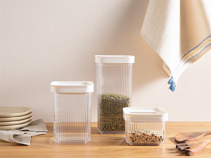 Boston Plastic Pătrat 3 Piese Recipient Alimente 550+1200+1750 ml Bej