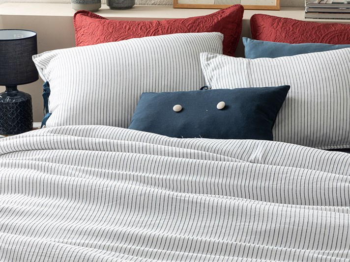 Bowline Spălat Parțial Super King Set Lenjerie De Pat 260x220 cm Alb - Indigo