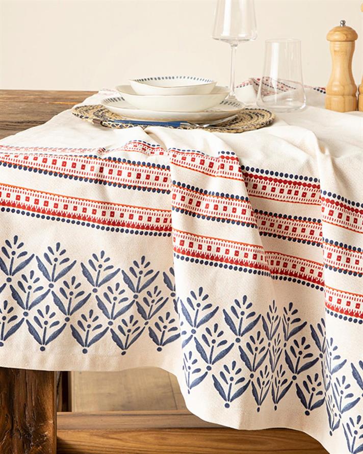Braid Dots Cotton Fringed Table Cloth 150x200 cm Cream