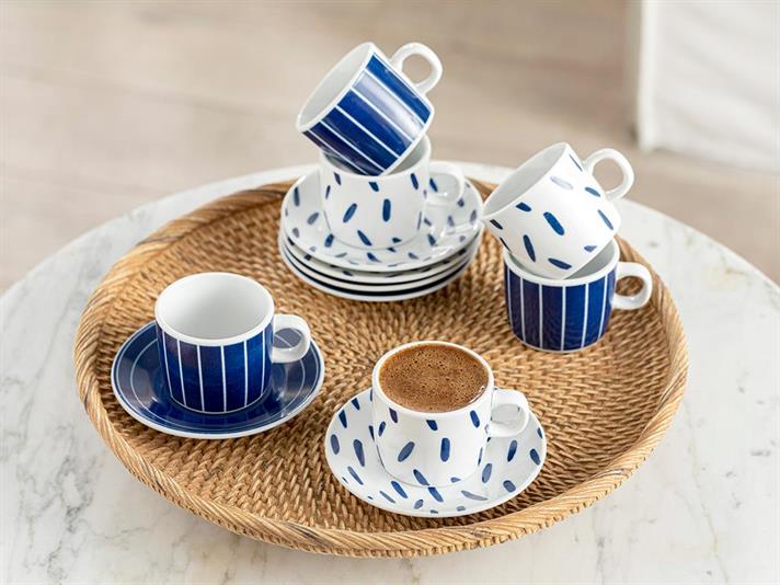 Muffin Porcelain 12 Parça 6 Kişilik Coffee Cup Set 80 ml Blue