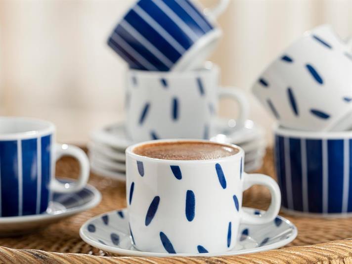 Muffin Porcelain 12 Parça 6 Kişilik Coffee Cup Set 80 ml Blue