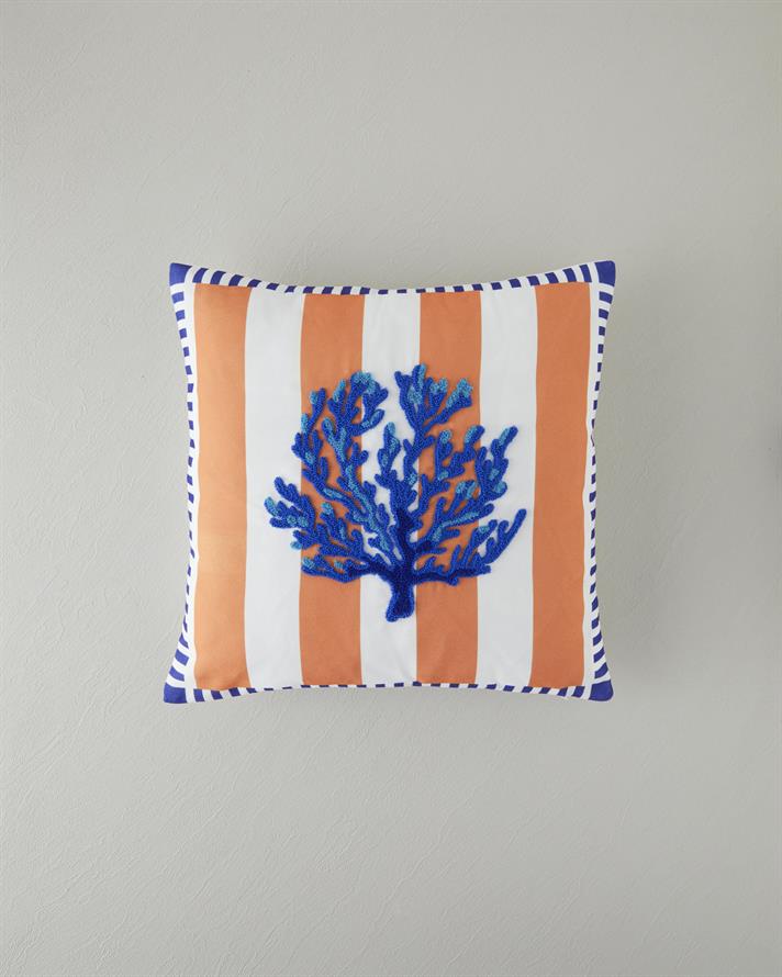 Corallo Broderie Punch Pernuță Decorativă 45x45 cm Bleumarin - Portocaliu