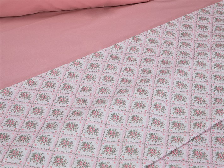 Buchet minunat  Cu imprimeu Persoană dublă  SET CUVERTURĂ 200x220 cm Roz