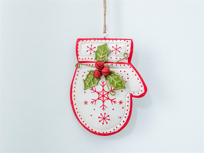 Joy Metal Glove Hanging Decoration 10 cm Red