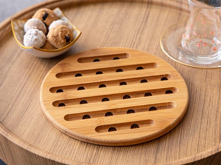 Bujor pur Bambus Rotund Suport Vase Calde 19.5x19.5x0.9 cm Bej