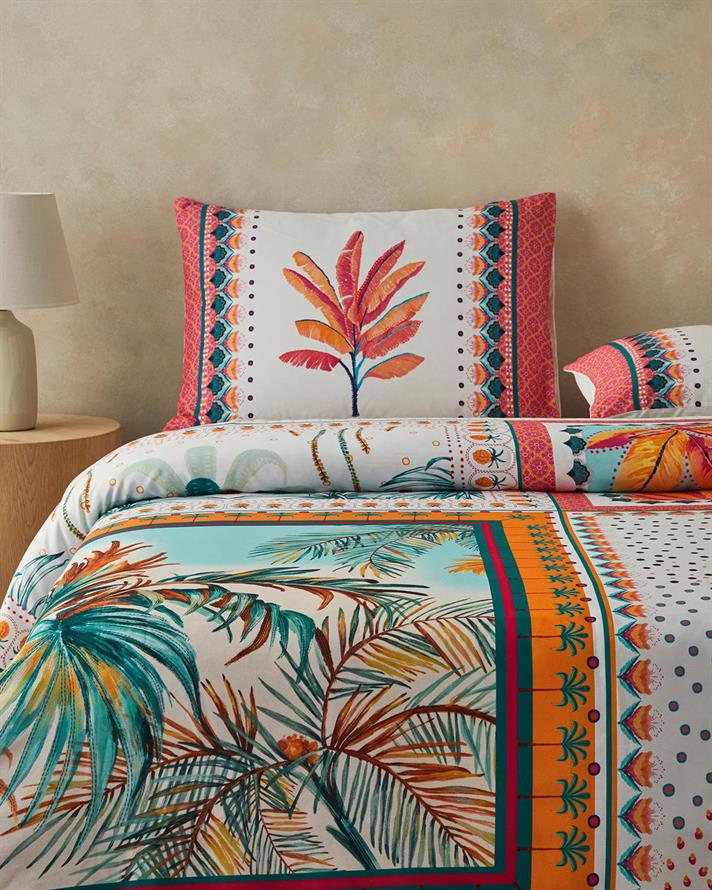 Palmy Patch Bumbac Delicat Imprimat Digital Single Set Lenjerie De Pat 160x220 cm Portocaliu - Bej