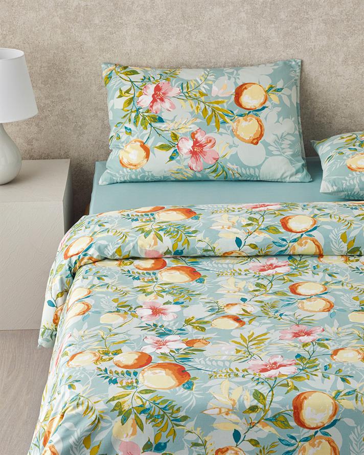Leafy Orchard Bumbac Double Set Lenjerie De Pat 200x220 cm Portocaliu - Verde