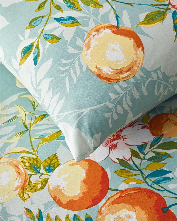 Leafy Orchard Bumbac Double Set Lenjerie De Pat 200x220 cm Portocaliu - Verde