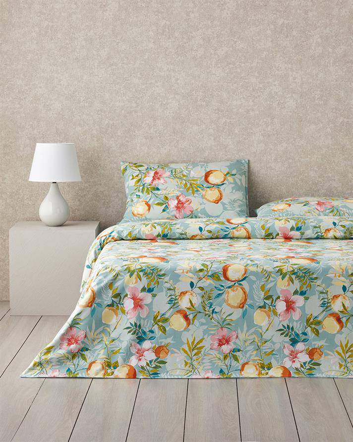 Leafy Orchard Bumbac Double Set Lenjerie De Pat 200x220 cm Portocaliu - Verde