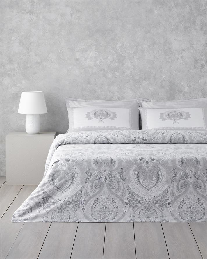 Paisley Serenade Bumbac Satinat Double Set Lenjerie De Pat 200x220 cm Argintiu