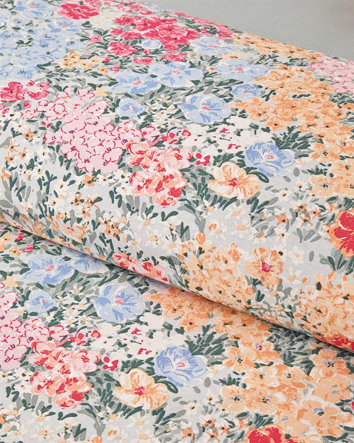 Luminous Blossoms Bumbac Single Set Lenjerie De Pat 160x220 cm Portocaliu - Verde