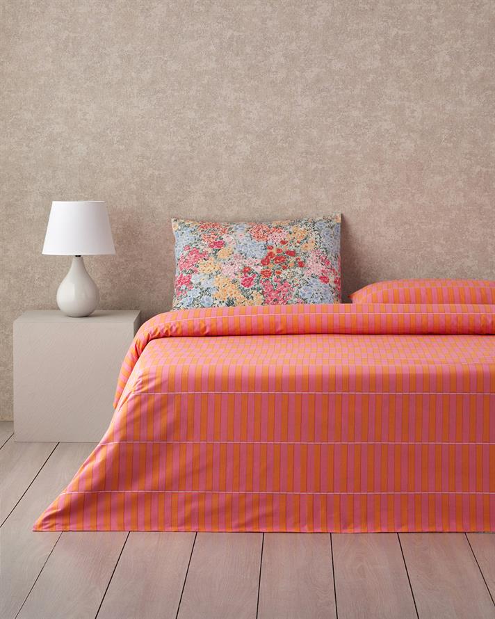 Luminous Blossoms Bumbac Single Set Lenjerie De Pat 160x220 cm Portocaliu - Verde