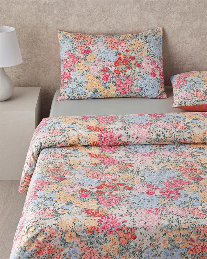 Luminous Blossoms Bumbac Single Set Lenjerie De Pat 160x220 cm Portocaliu - Verde