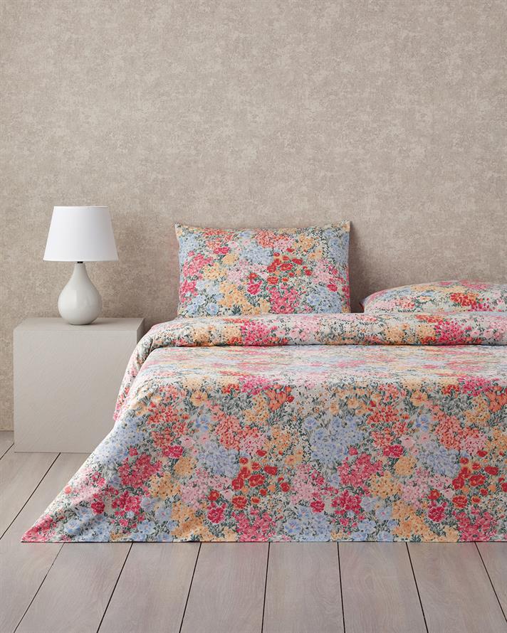 Luminous Blossoms Bumbac Single Set Lenjerie De Pat 160x220 cm Portocaliu - Verde