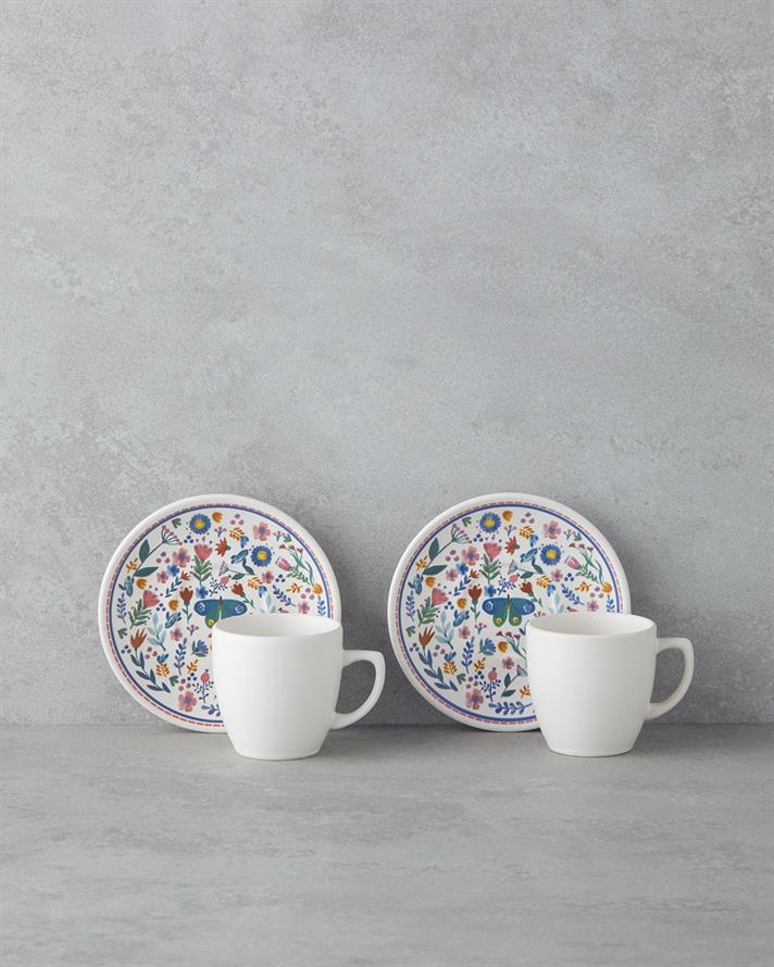 Butterfly Ceramică 4 Piese 2 Persoane Set De Cești De Cafea 110 ml Albastru