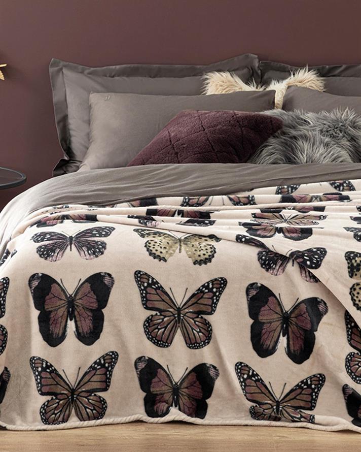 Butterfly Effect Imprimat Super Soft Double Pătură 200x220 cm Culoarea Pietrei