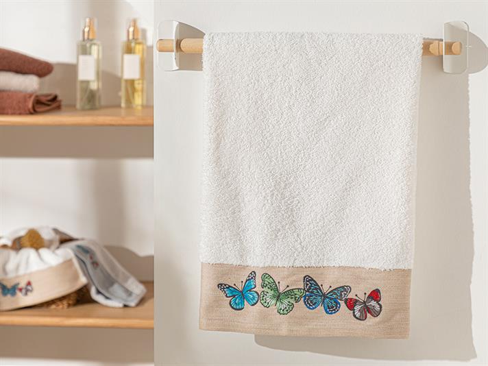 Butterfly Effect Embroidered Face Towel 50x80 cm Beige
