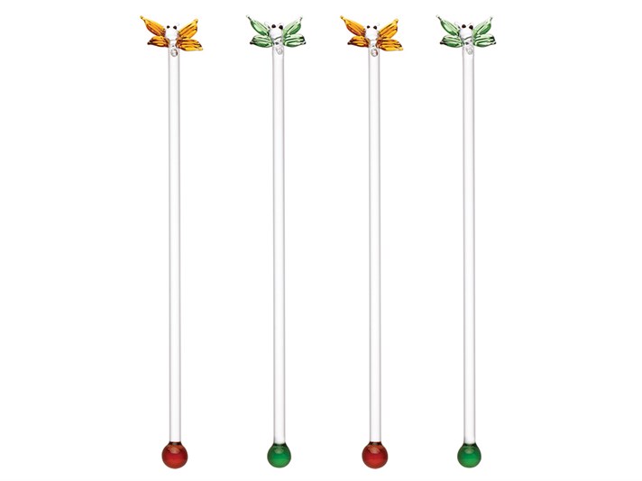 Butterflys Glass 4 Set Coctail Mixer 20 cm Brown - Green