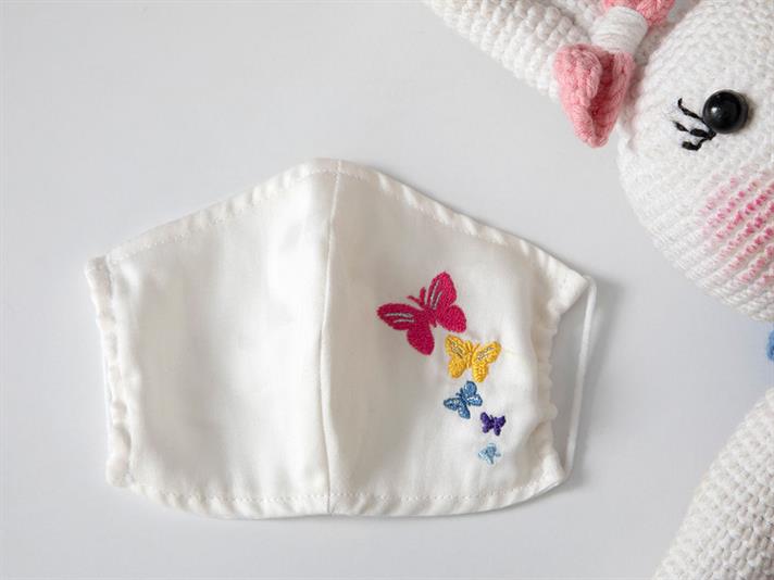 Mască pentru copii, Butterflys, 4-12 ani, bumbac, ecru