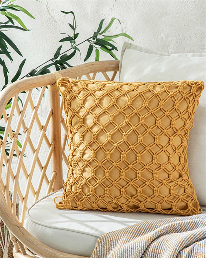 Cage Macrame Filled Cushion 45x45 cm Dark Yellow