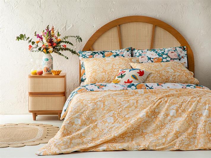 Camellia Set Lenjerie De Pat Single, Bumbac, 160*220 Cm, Albastru Petrol