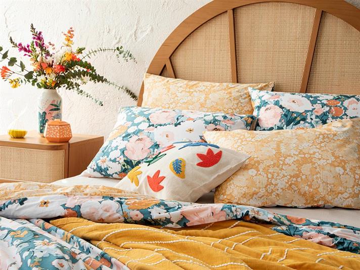 Camellia Set Lenjerie De Pat Single, Bumbac, 160*220 Cm, Albastru Petrol