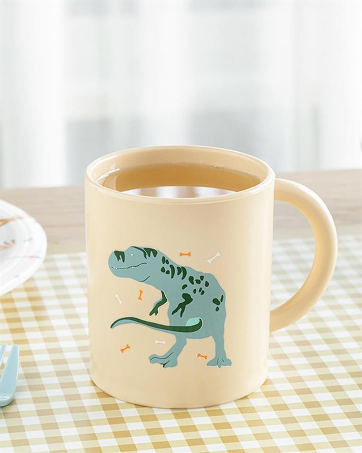 Cană cu pai pentru copii, Dinosaurs World, 210 ml, plastic, bej