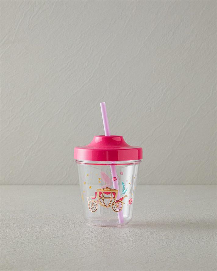 Cană cu pai pentru copii, Fairy, 350 ml, tritan, roz