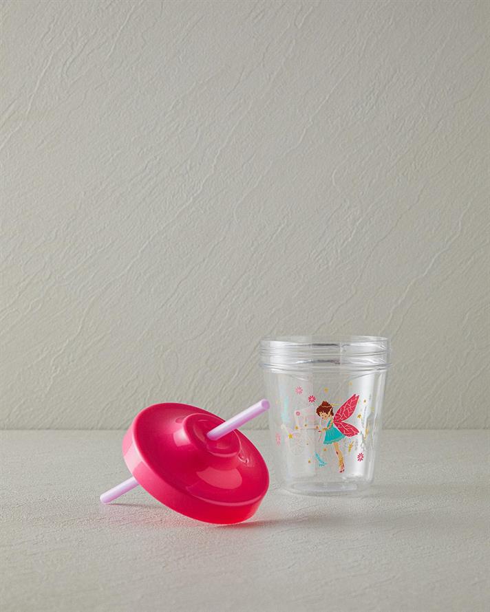 Cană cu pai pentru copii, Fairy, 350 ml, tritan, roz