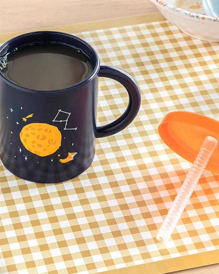 Cană cu pai pentru copii, Galaxy, 210 ml, plastic, bleumarin