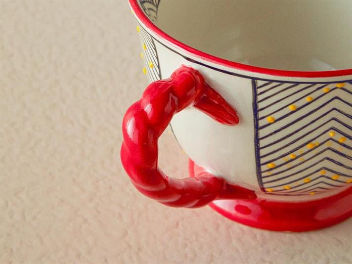 Cană, Mara, ceramică, 400 ml, roșu-negru