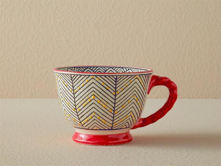 Cană, Mara, ceramică, 400 ml, roșu-negru