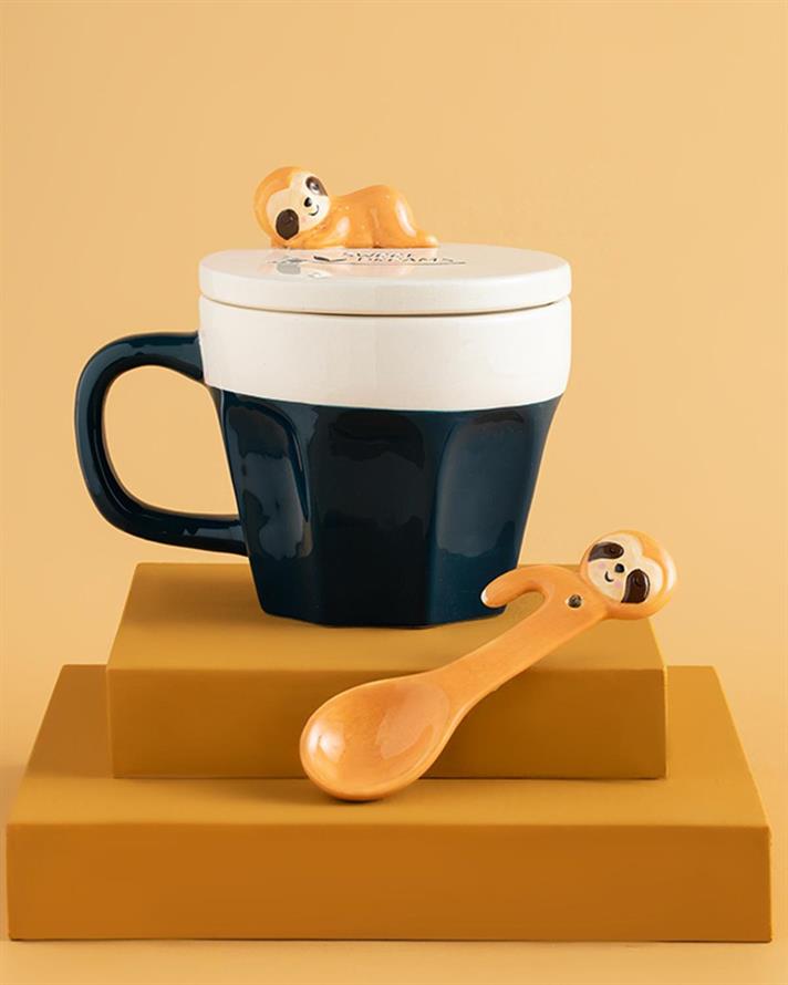 Cană, Sweet Sloth, dolomită, 340 ml, bleu